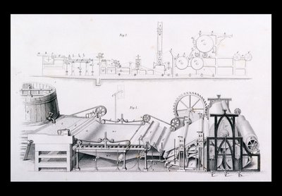 Paper Making Machine fra Cyclopaedia of Useful Arts & Manufactures, redigert av Charles Tomlinson, ca. 1880-tallet av English School