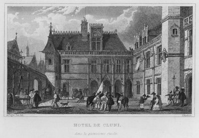 Paris, Hotel De Cluny, på det femtende århundre (gravering) av English School