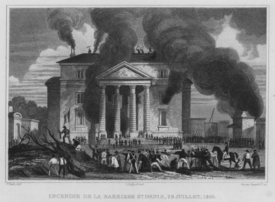 Paris, Fire Of The Barriere St Denis, 29. juli 1830 (gravering) av English School