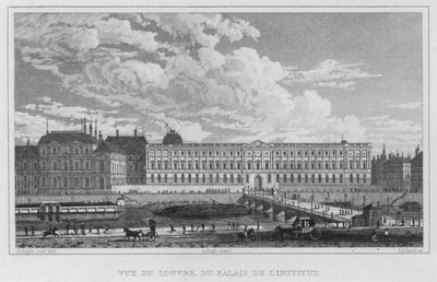 Paris, utsikt over Louvre, fra instituttets palass (gravering) av English School