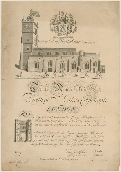 Parish of St Giles Cripplegate, slo grensene, invitasjon, 1860 av English School