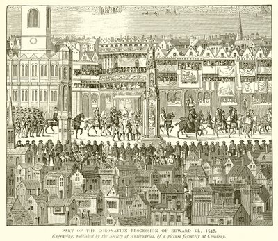 En del av kroningsprosesjonen til Edward VI, 1547 av English School