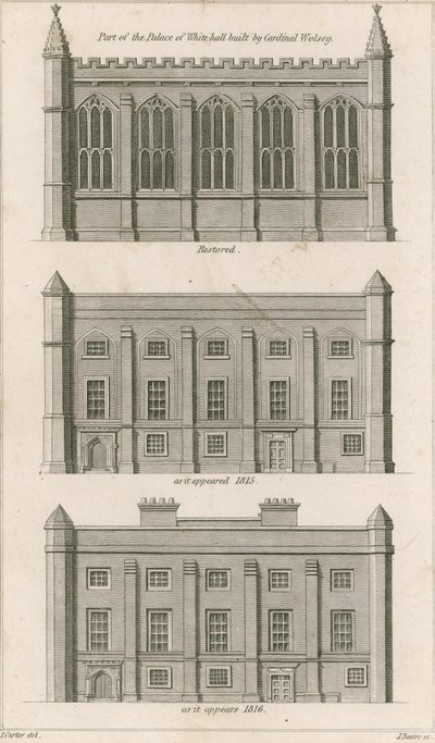 En del av Palace of Whitehall bygget av kardinal Wolsey av English School