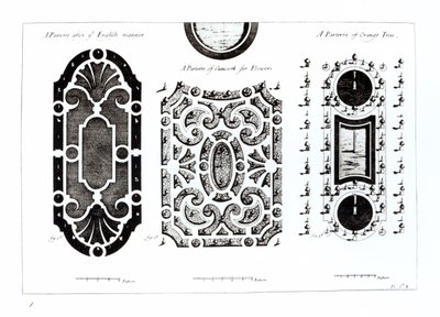 Parterre designs, fra Theory and Practice of Gardening, av Antoine-Joseph Dezallier DArganville (1680-1765), utgitt ca. 1709 av English School