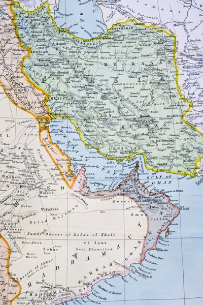 Delvis kart over Midtøsten som viser Rødehavet, Persiabukta og Afrikas horn på 1890-tallet, fra 'The Citizen's Atlas of the World', publisert i London, ca. 1899 av English School