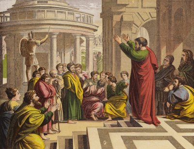 Paulus forkynner i Athen (chromolitho) av English School