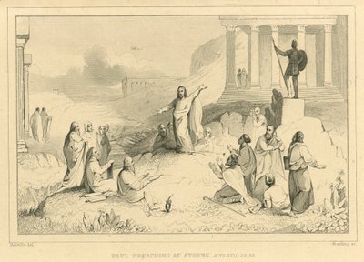 Paulus forkynner i Athen, Apostlenes gjerninger XVII, 22, 34 av English School