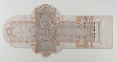 Asfalteringsplan for St. Pauls Cathedral, som utført, ca. 1710 (penn- og blekkvask på papir) av English School