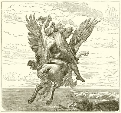 Perseus på den bevingede hesten Pegasus, med Medusas hode av English School