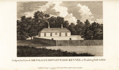 Perspektivvisning av Sir William Rowleys hundekennel ved Tendring Hall Suffolk av English School