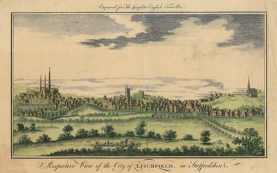 Perspektiv utsikt over byen Lichfield, ca. 1795-98 av English School