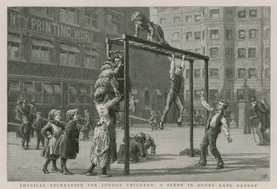 Fysisk rekreasjon for barn i London: En scene i Drury Lane Garden av English School