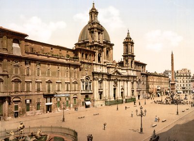 Piazza Navona, Roma (håndfarget bilde) av English School