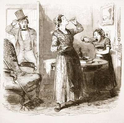 Pittoreske Sketches of London: The Lodging House, fra The Illustrated London News, 1849 av English School