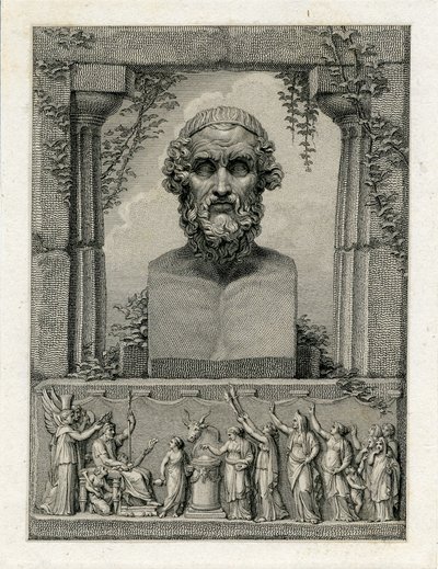 Pindar, eldgammel gresk lyrisk poet (ca. 522-c. 433 f.Kr.) (gravering) av English School