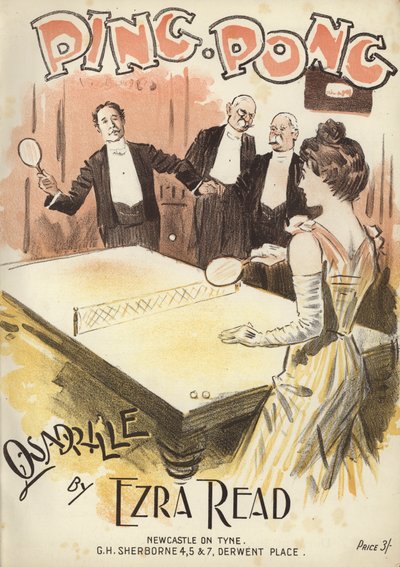 Ping Pong, kvadrille av Ezra Read (farge litho) av English School