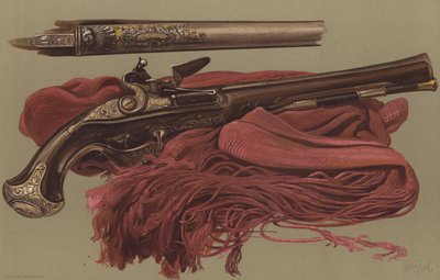 Pistol av Sir Ralph Abercrombie, og skjerf som Sir John Moores kropp ble senket ned i graven hans med (chromolitho) av English School