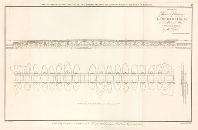 Plan og høyde over London Bridge per 2. juli 1799 av English School