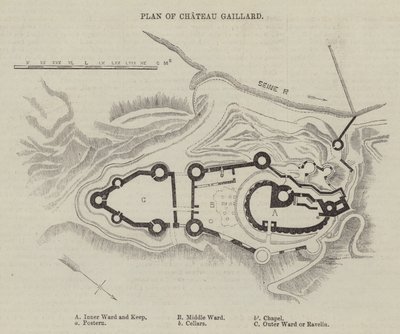 Plan av Chateau Gaillard (gravering) av English School