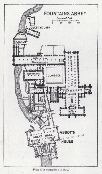 Plan for et cistercienserkloster (litho) av English School