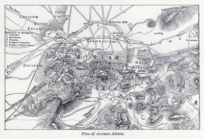 Plan for det gamle Athen (litho) av English School