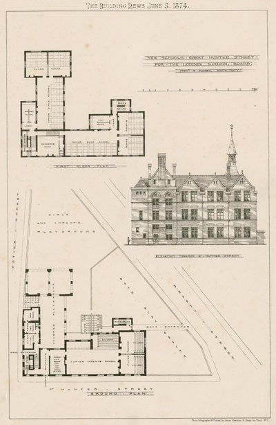 Plan for nye skoler, Great Hunter Street Schools, Old Kent Road av English School