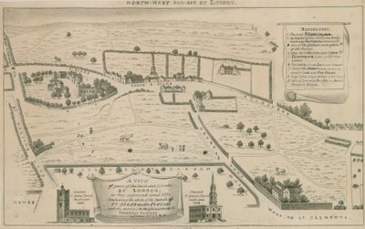 Plan der nordwestlichen Vororte von London um St Giles in the Fields von English School