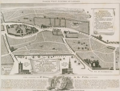 Plan over nordvestlige forsteder til London rundt St Giles in the Fields av English School