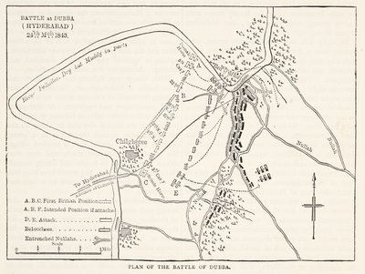 Plan for slaget ved Dubba (Hyderabad) 24. mars 1843, illustrasjon fra Cassells Illustrated History of England av English School