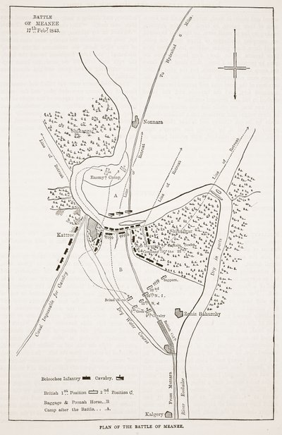Plan for slaget ved Meeanee, illustrasjon fra Cassells Illustrated History of England av English School