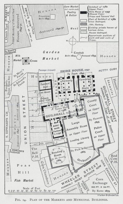 Plan over markedene og kommunale bygninger (gravering) av English School