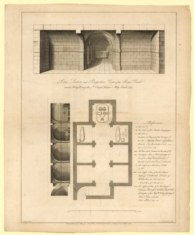 Plan for Royal Vault under King Henry VII Chapel, Westminster Abbey, bygget 1737 av English School