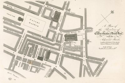 Plan over teatrene i Covent Garden, London av English School