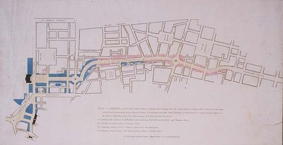 Plan presentert for House of Commons of a Street foreslått fra Charing Cross til Portland Place, som fører til Crown Estate i Marylebone Park av English School