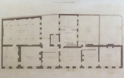Planer for første etasje i Albemarle Street 21 etter de første endringene av huset etter anskaffelse av det av Royal Institution, ca. 1800 (blyant og wc på papir) av English School