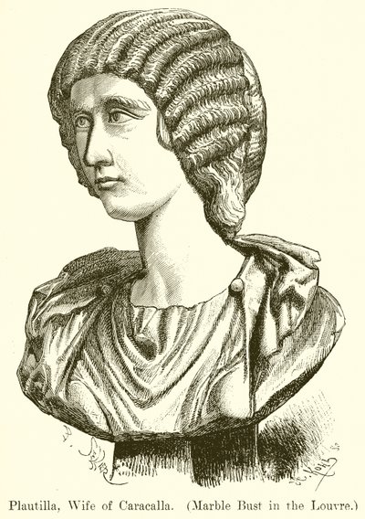 Plautilla, Caracallas kone. (Marmorbyste i Louvre) (gravering) av English School