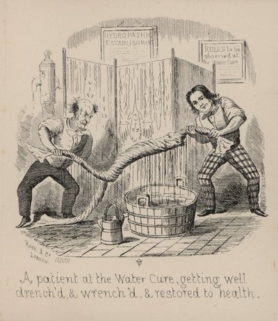Pleasures of the Water Cure, å bli skrukket (gravering) av English School
