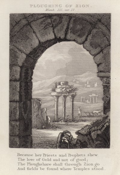 Ploughing of Sion, Micah III, ver 12 (gravering) av English School