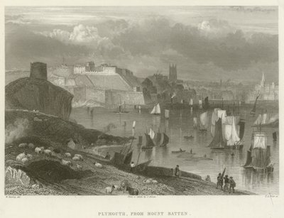 Plymouth, vom Mount Batten (Gravur) von English School