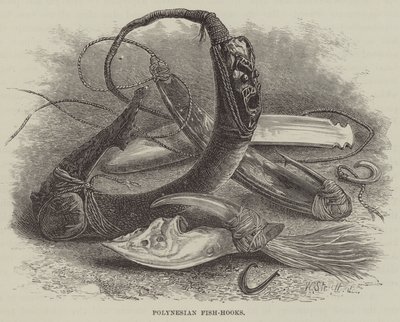 Polynesiske fiskekroker (gravering) av English School
