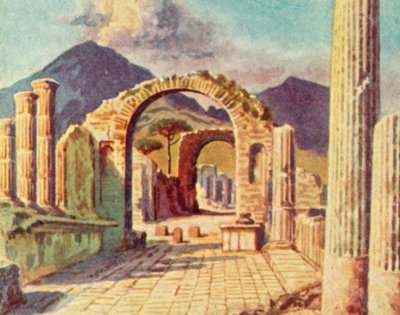 Pompeii, utsikt mot Vesuv (fargelitografi) av English School