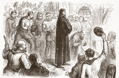 Populær demonstrasjon på Lambeth Palace til fordel for Wickliffe, illustrasjon fra The History of Protestantism av James Aitken Wylie (1808-1890), pub. 1878 av English School