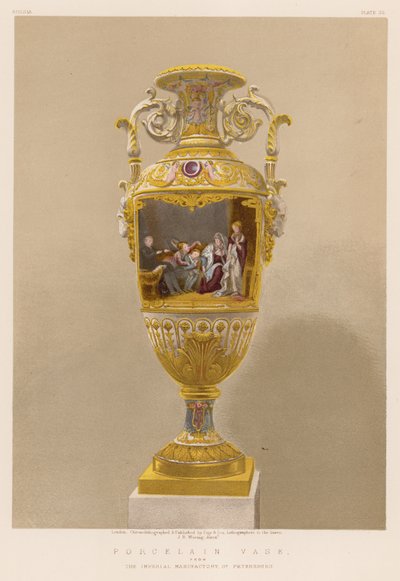 Porselensvase fra Den keiserlige fabrikken i St. Petersburg (chromolitho) av English School