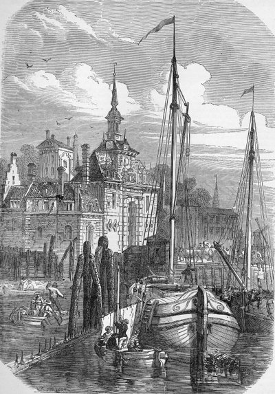 Port of Rotterdam, Holland, fra 'The Illustrated London News', 1810 av English School