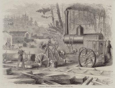 Bærbart dampsirkelsagbruk (gravering) av English School