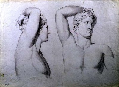 Portrait Busts of Nudes, ca. 1780 (kritt på papir) av English School