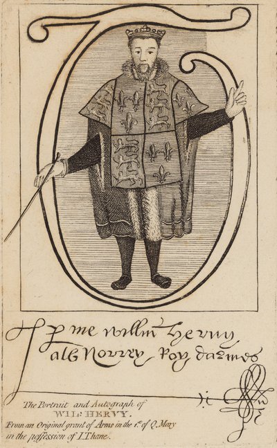 Portrett og autograf av Wil Hervy (William Harvey) av English School