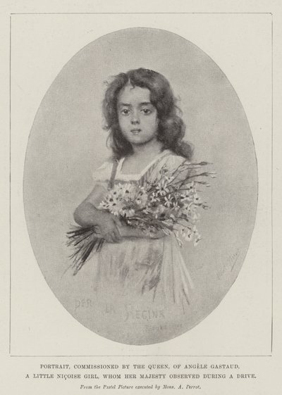 Portrett, bestilt av dronningen, av Angele Gastaud, en liten Nicoise-jente, som Hennes Majestet observerte under en kjøretur (litho) av English School