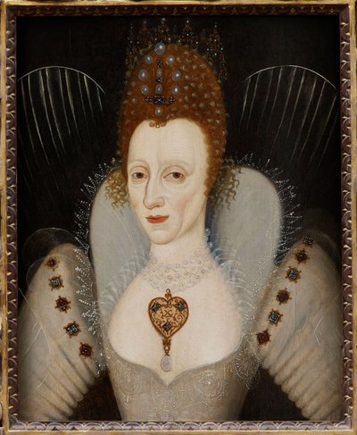 ""Portrett av dronning Elizabeth I av England"" (portrett av dronning Elizabeth I (1533-1603)) Anonymt maleri Circa 1600 privat samling av English School