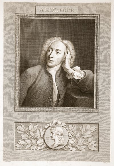 Portrett av Alexander Pope, illustrasjon fra David Humes The History of England, pub. av R. Bowyer, London, 1812 av English School